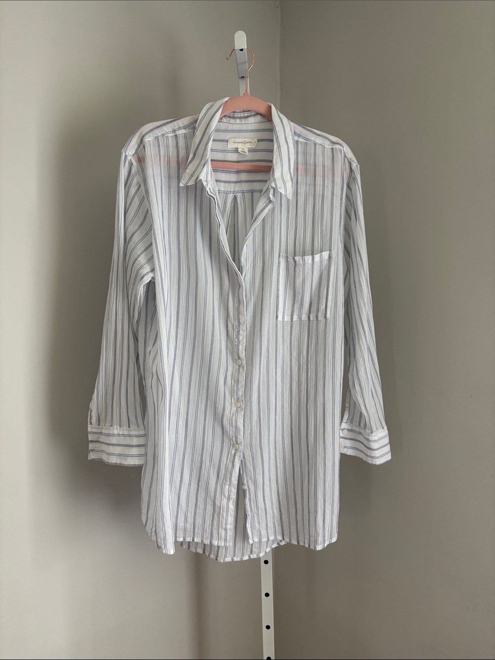 Treasure & Bond Casual Blue & White Striped Button-Up Tunic Shirt Womens Sz XL